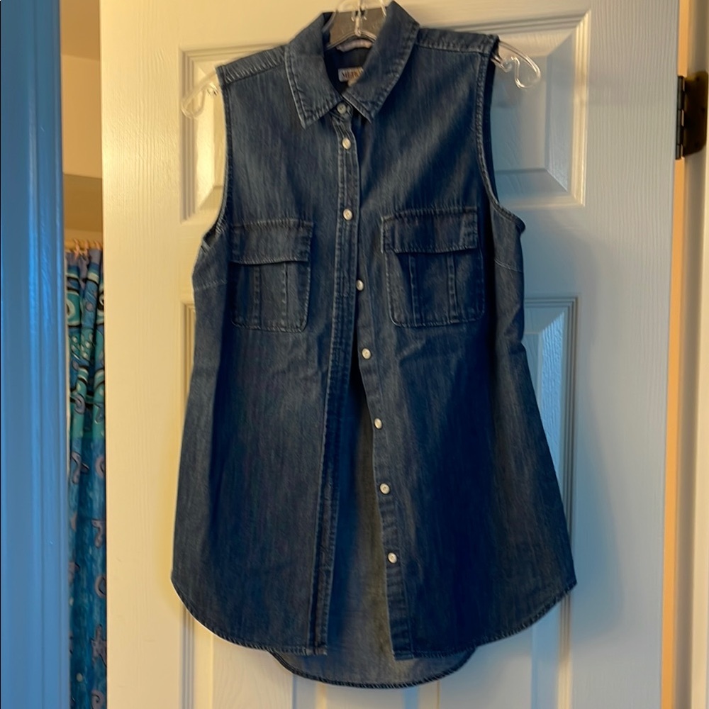 Merona Blue Sleeveless Denim Blouse